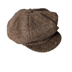 Vtg Pendleton Sz XL 100% Virgin Wool Brown Herringbone Tweed Newsboy Cap Hat